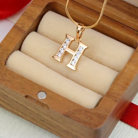 "Rose Gold Letter H Pendant with Crystals – 18K Gold Plated Charm, XPPT1357 - Picture 2 of 13